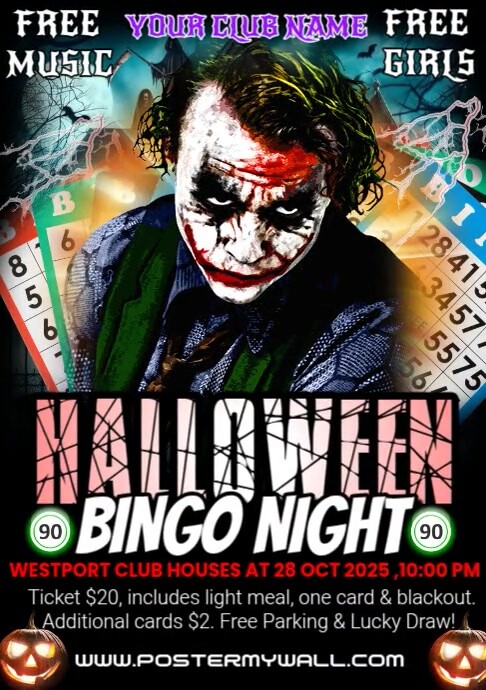 Maximalist Halloween Bingo Night  A4 template