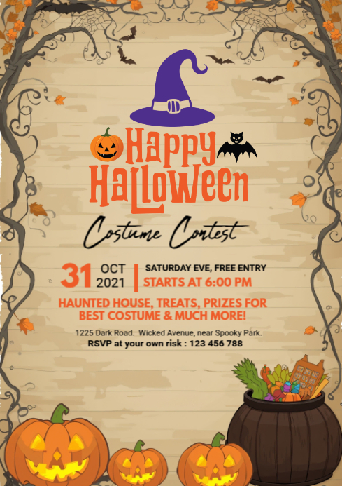 Maximalist Halloween Costume Contest Flyer A4 เทมเพลต | PosterMyWall