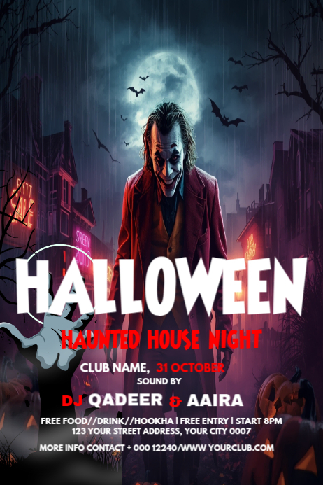 Maximalist Halloween Haunted House Night Party Flyer Poster Template ...