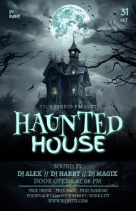 黑色 Haunted House Event Szeroki pół strony Template