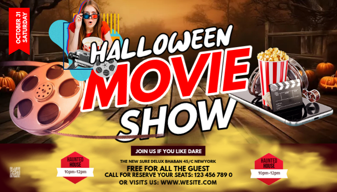 Maximalist Halloween Movie Night Blog Header Template | PosterMyWall