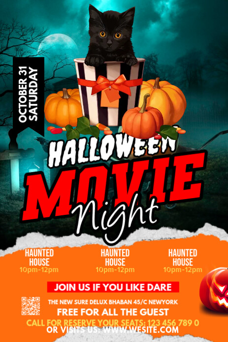 Maximalist Halloween Movie Night Pinterest Graphic template
