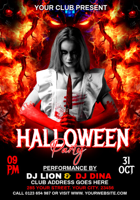 Maximalist Halloween Party Flyer A5 template