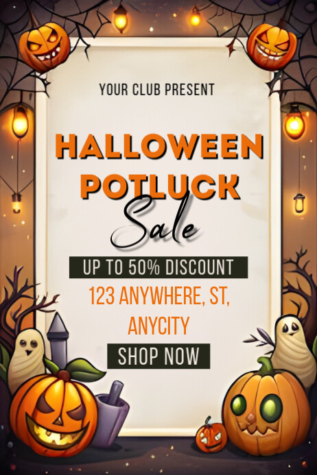 Maximalist Halloween Potluck Sale Shop Poster template