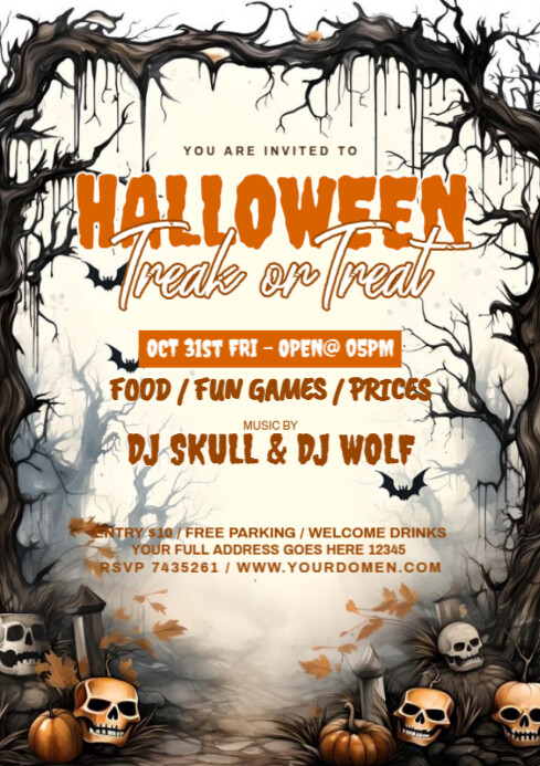 Maximalist Halloween Treak Or Treat A4 Template | PosterMyWall