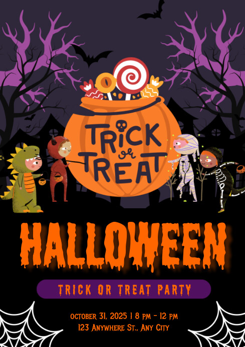 Plantilla de Maximalist Halloween Trick Or Treat Party A4 | PosterMyWall