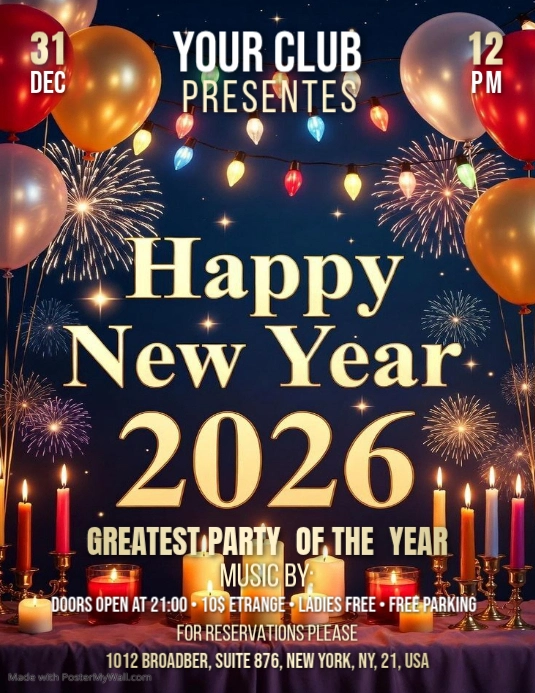 Plantilla de Maximalist Happy 2026 New Year Flyer (us Letter ...