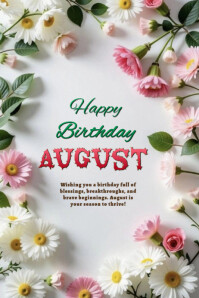 Maximalist Happy Birthday August Poster template