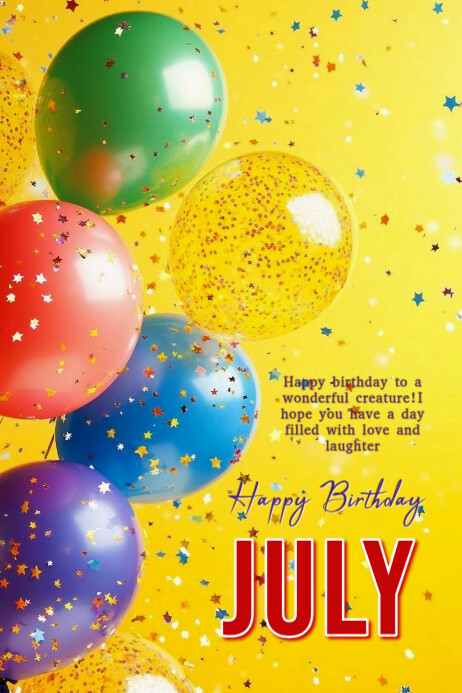 Maximalist Happy Birthday July  Banner 4' × 6' template