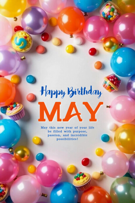 Maximalist Happy Birthday May  Banner 4' × 6' template