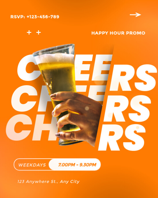 Maximalist Happy Hour Beer Prom Ad Flyer Template Design Instagram Portrait
