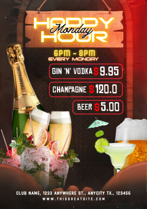 Maximalist Happy Hour Monday Bar Event A4 template