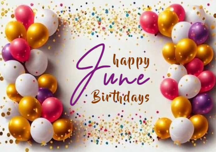 Maximalist Happy June Birthdays  A4 template