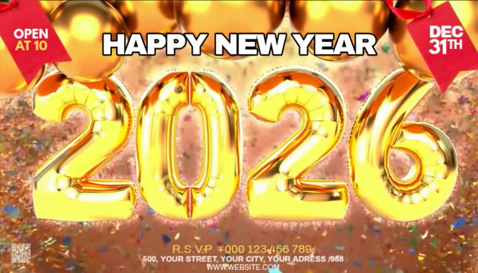 Maximalist Happy New Year 2026 Blog Header Template | PosterMyWall