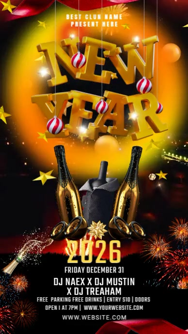 Maximalist Happy New Year 2026 Digital Display (9:16) Template ...