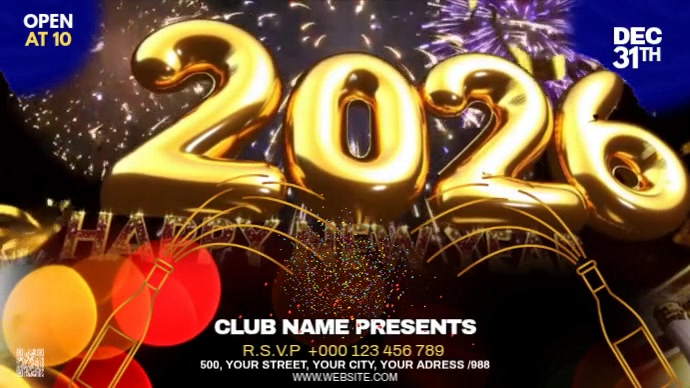 Maximalist Happy New Year 2026 Digital Display (16:9) Template ...