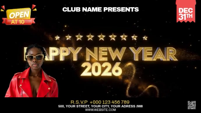 Maximalist Happy New Year 2026 Digital Display (16:9) Template ...