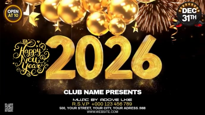 Plantilla de Maximalist Happy New Year 2026 Digital Display (16:9 ...