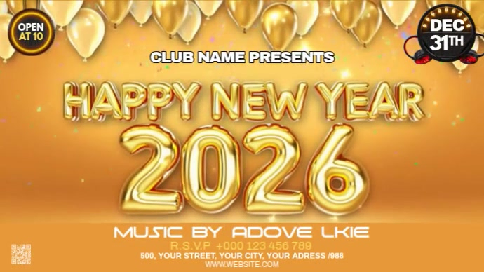 Maximalist Happy New Year 2026 Digital Display (16:9) Template ...