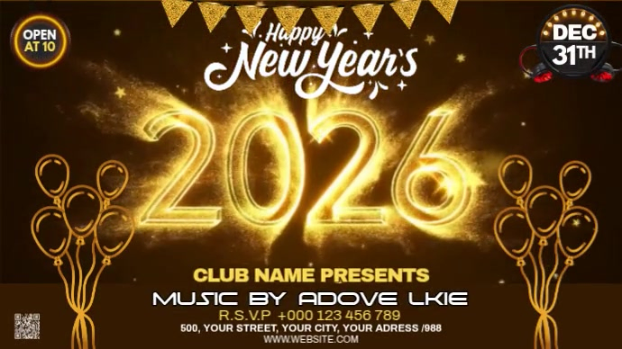 Maximalist Happy New Year 2026 Digital Display (16:9) Template ...