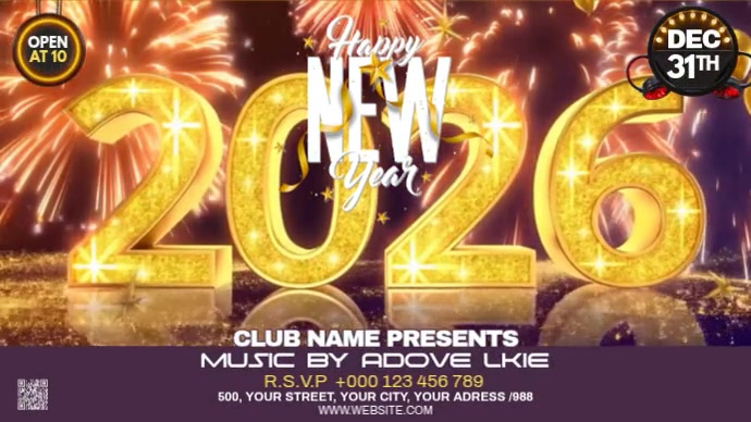Maximalist Happy New Year 2026 Digital Display (16:9) Template ...