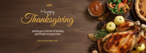 Maximalist Happy Thanksgiving With Turkey Menu Facebook Cover Photo template