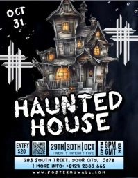 Maximalist Haunted  House  Flyer (us Letter) Iflaya (Incwadi ye-US) template
