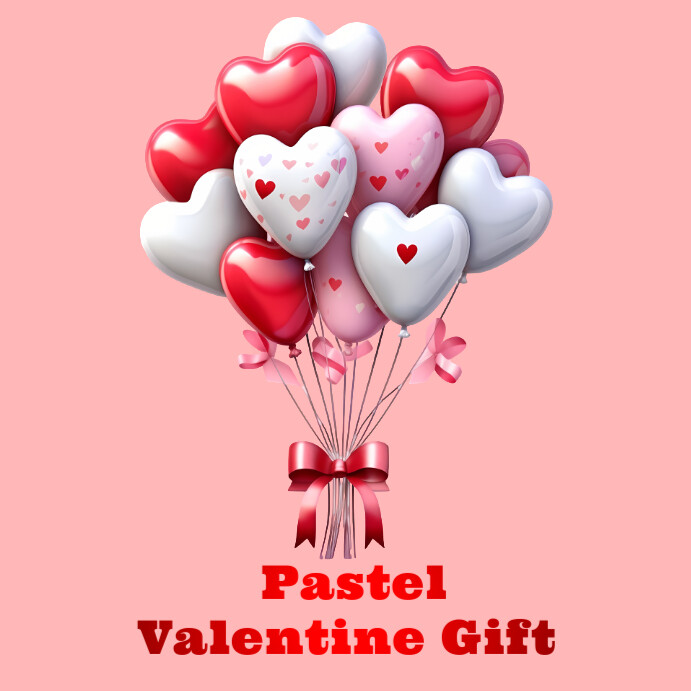 Maximalist  Heart Balloons With Gift Box For Valentine's Day Instagram Post template