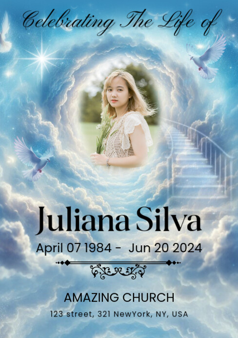 Maximalist Heavenly Sky Funeral Program A5 template