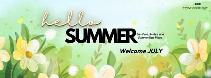 Maximalist Hello Summer Welcome July Facebook Cover Photo Ikhava Yesithombe se-Facebook template