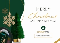 Maximalist Holiday Christmas Xmas Greetings Postcard Template Design Dark Green And Gold Colors 2024 A6