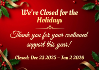 Maximalist Holiday Closure Notice Poster Flyer Banner Post Card Online Social Media Template Busines Открытка