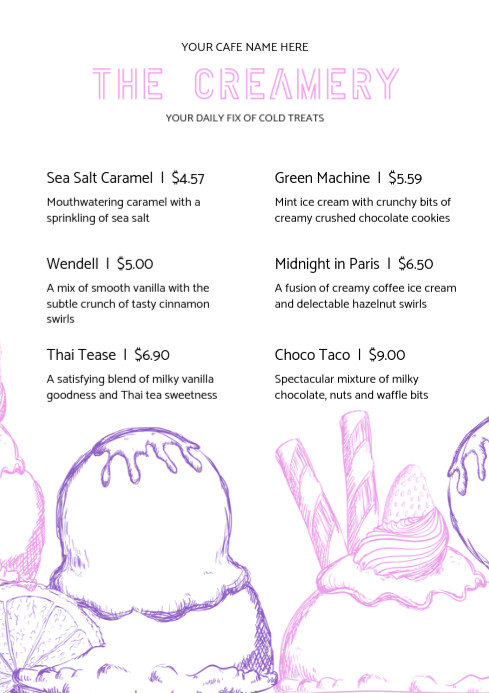 Maximalist Ice Cream Menu Card  A4 template