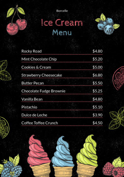 Maximalist Ice Cream Menu Card Design A4 template
