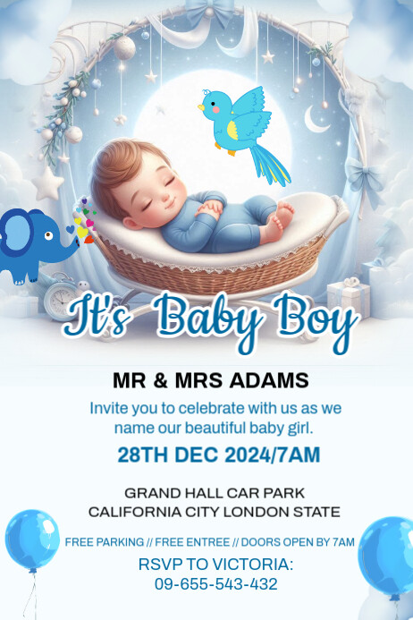 Maximalist It Is A Baby Boy Announcement Template Poster Cartaz