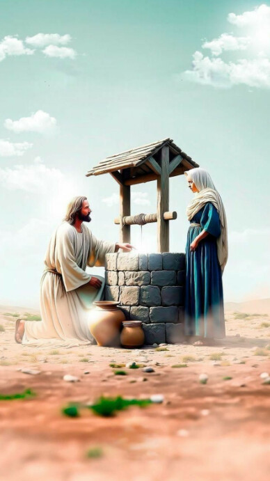 Maximalist Jesus At The Well Digital Display (9:16) template