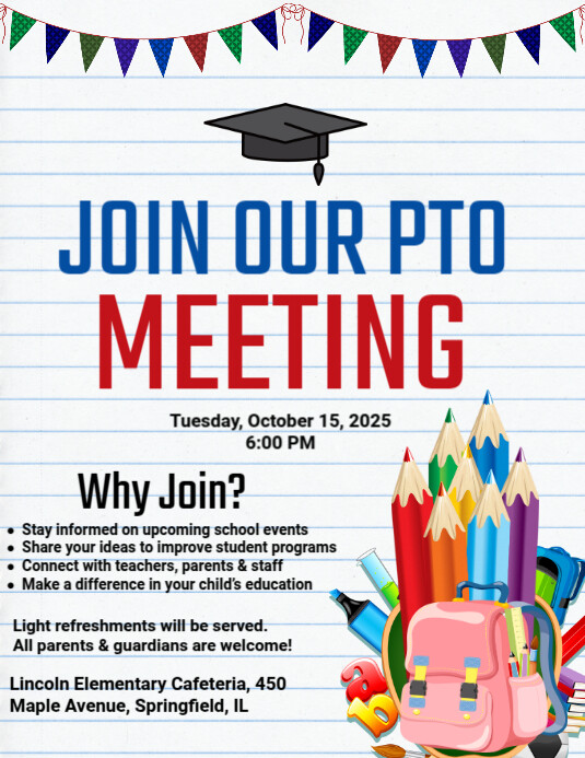 Maximalist Join Our Pto Meeting Flyer (us Letter) Template | PosterMyWall