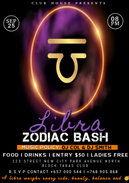 Maximalist Libra Zodiac Bash A4 template