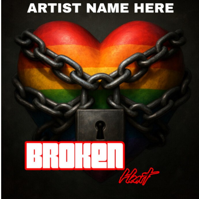 Maximalist Locked Rainbow Heart With Chains Album Cover template