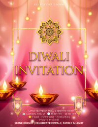 Maximalist Luxury Diwali Invitation Flyer Template With Glowing Lantern Art Folder (US Letter)