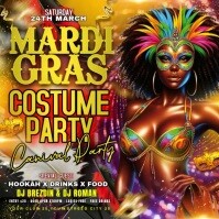 Maximalist Mardi Gras Costume Carnival Party Flyer Square (1:1) template