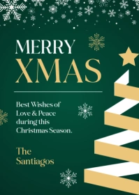 Maximalist Merry Christmas Card A6 Template Gold White And Green Colors Template Design  A6