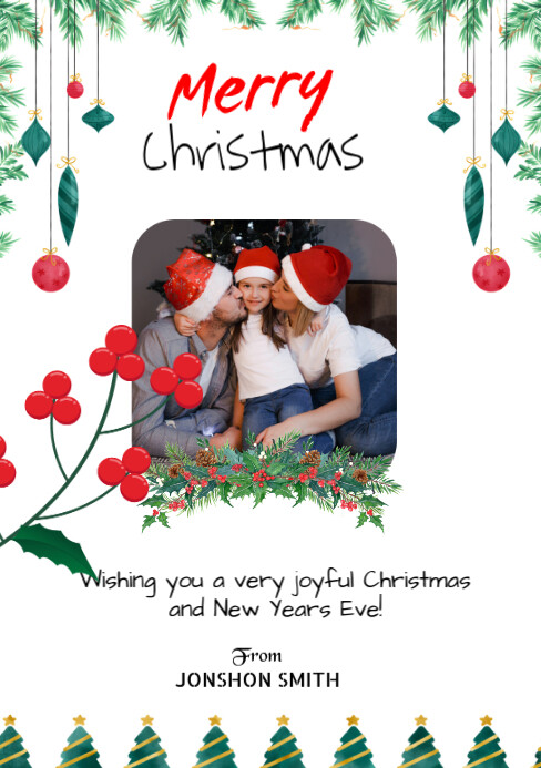 Maximalist Merry Christmas Family Card A5 Template | PosterMyWall