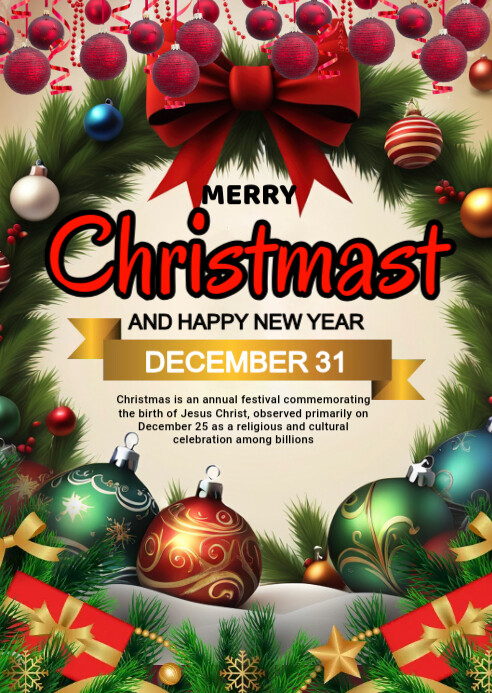 Maximalist Merry Christmas Flyer A6 Template | PosterMyWall
