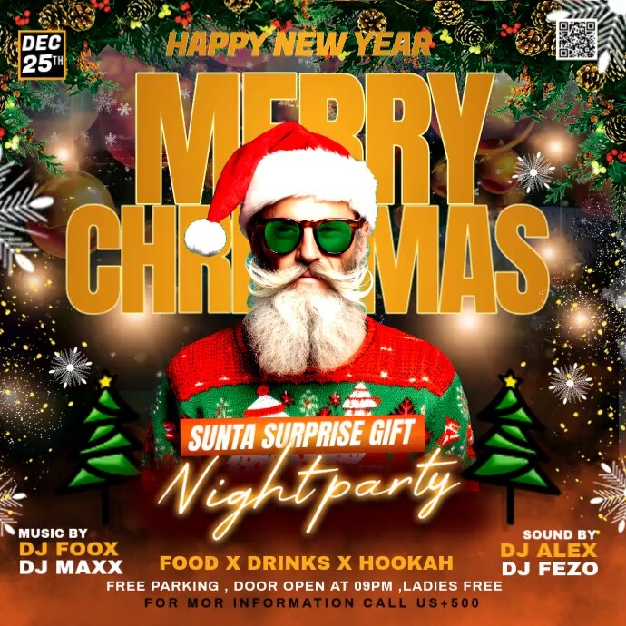 Maximalist Merry Christmas Party Flyer Instagram Post Template ...