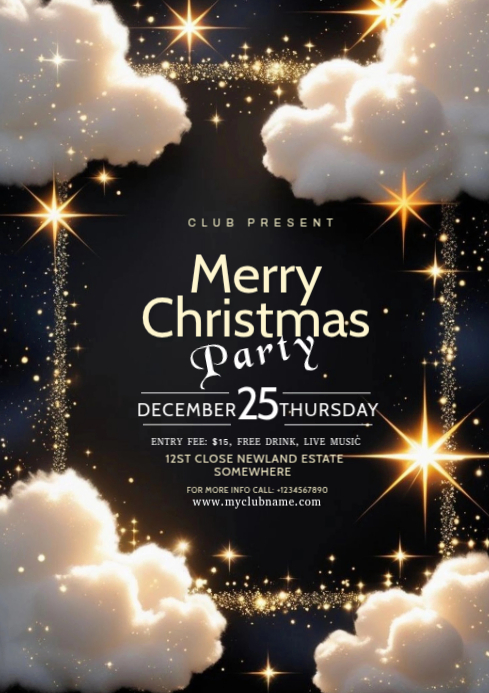 Black Christmas Party A4 Template | PosterMyWall