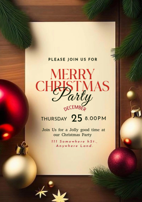 Maximalist Merry Christmas Party Invitation A4 Template | PosterMyWall