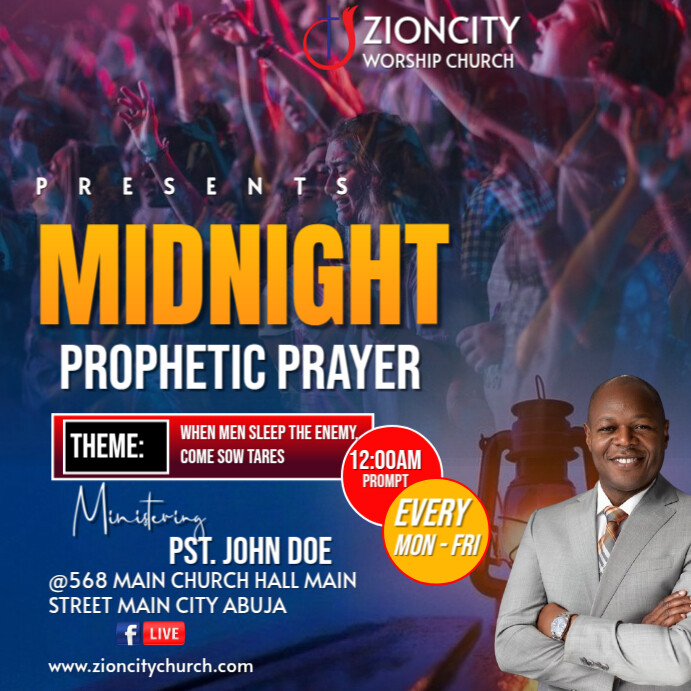 Maximalist Midnight Prophetic Prayer Service Instagram Post Template ...
