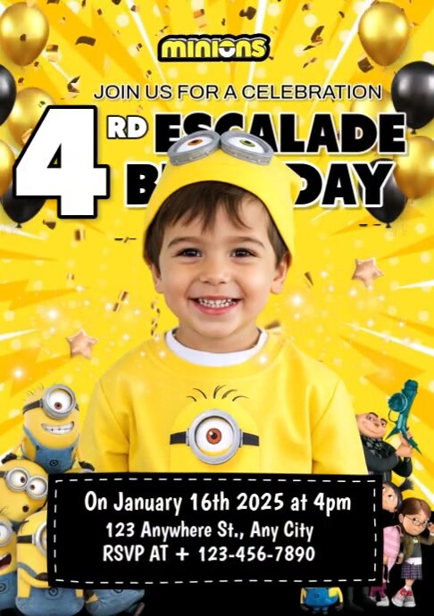 Maximalist Minions Birthday Invitations A4 template