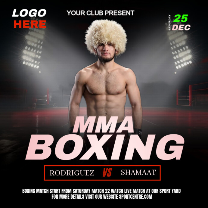 Maximalist Mma Boxing Template Design Fully Editable  Instagram Post